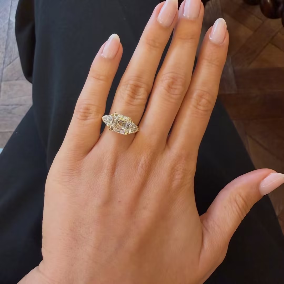 Three-stone Design 4ct Asscher Cut White Stone Ring
