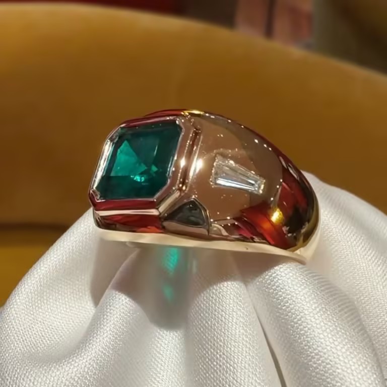 2.9ct Bezel Set Zambian Emerald Ring for Men