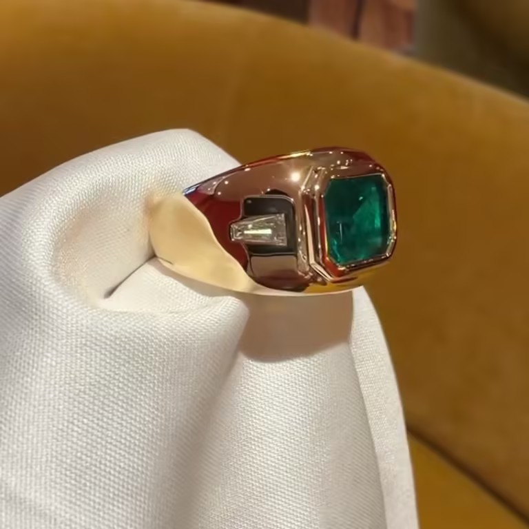 2.9ct Bezel Set Zambian Emerald Ring for Men