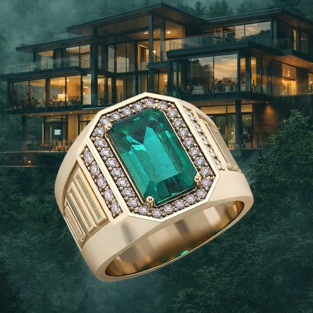4ct  Men's Emerald Ring in Gold Plating