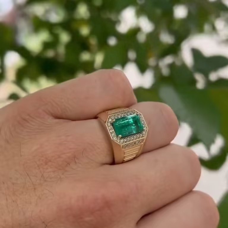 4ct  Men's Emerald Ring in Gold Plating