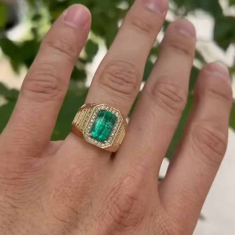 4ct  Men's Emerald Ring in Gold Plating