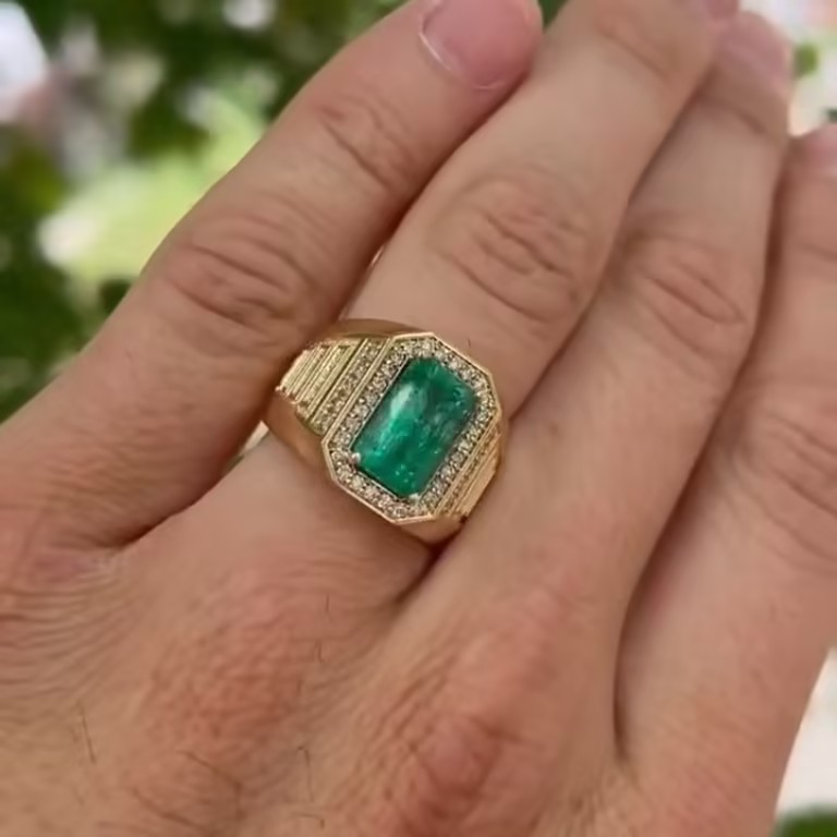4ct  Men's Emerald Ring in Gold Plating