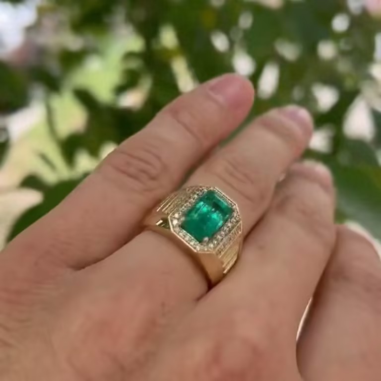 4ct  Men's Emerald Ring in Gold Plating