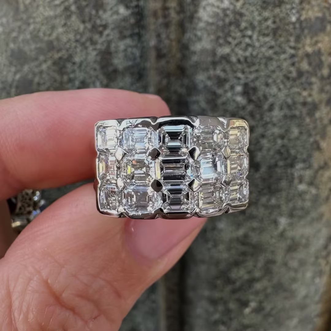 3.75ct Three-row White Stone Wide Band Ring