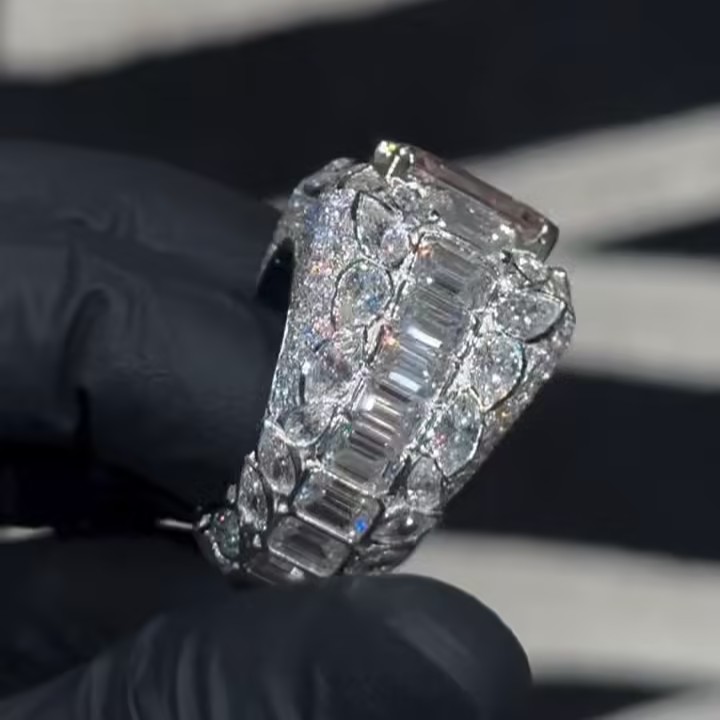 8ct Fancy Vivid Pink Emerald Cut Ring In Hip Hop Fashion
