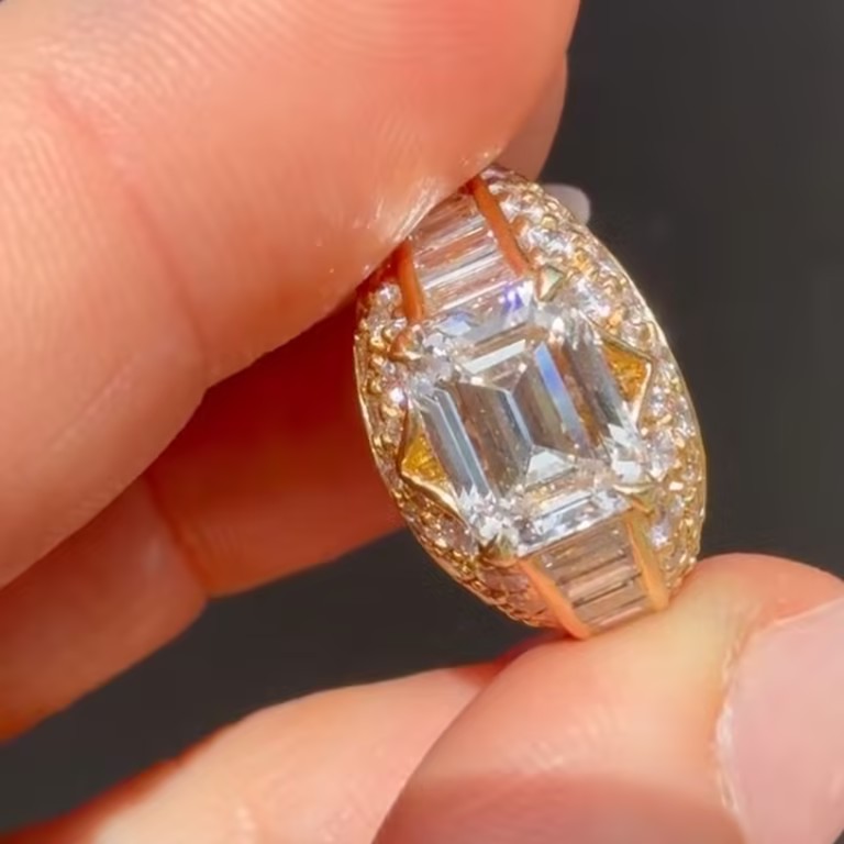 Bold 3.02ct Emerald Cut White Stone Ring for Men