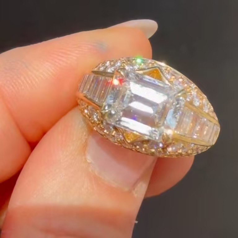 Bold 3.02ct Emerald Cut White Stone Ring for Men