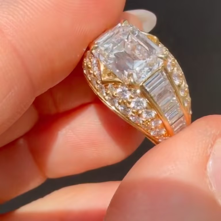 Bold 3.02ct Emerald Cut White Stone Ring for Men