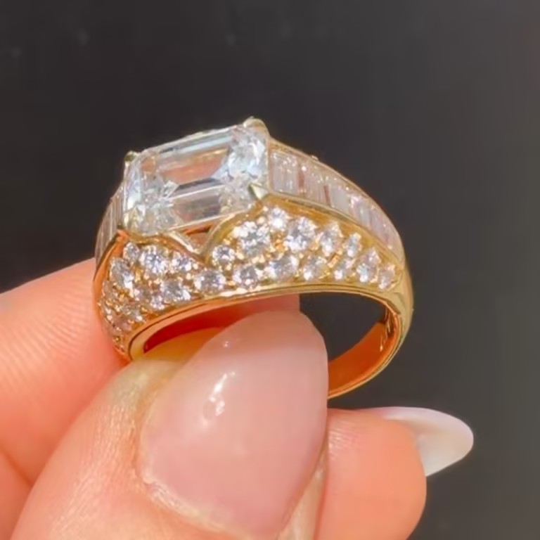 Bold 3.02ct Emerald Cut White Stone Ring for Men