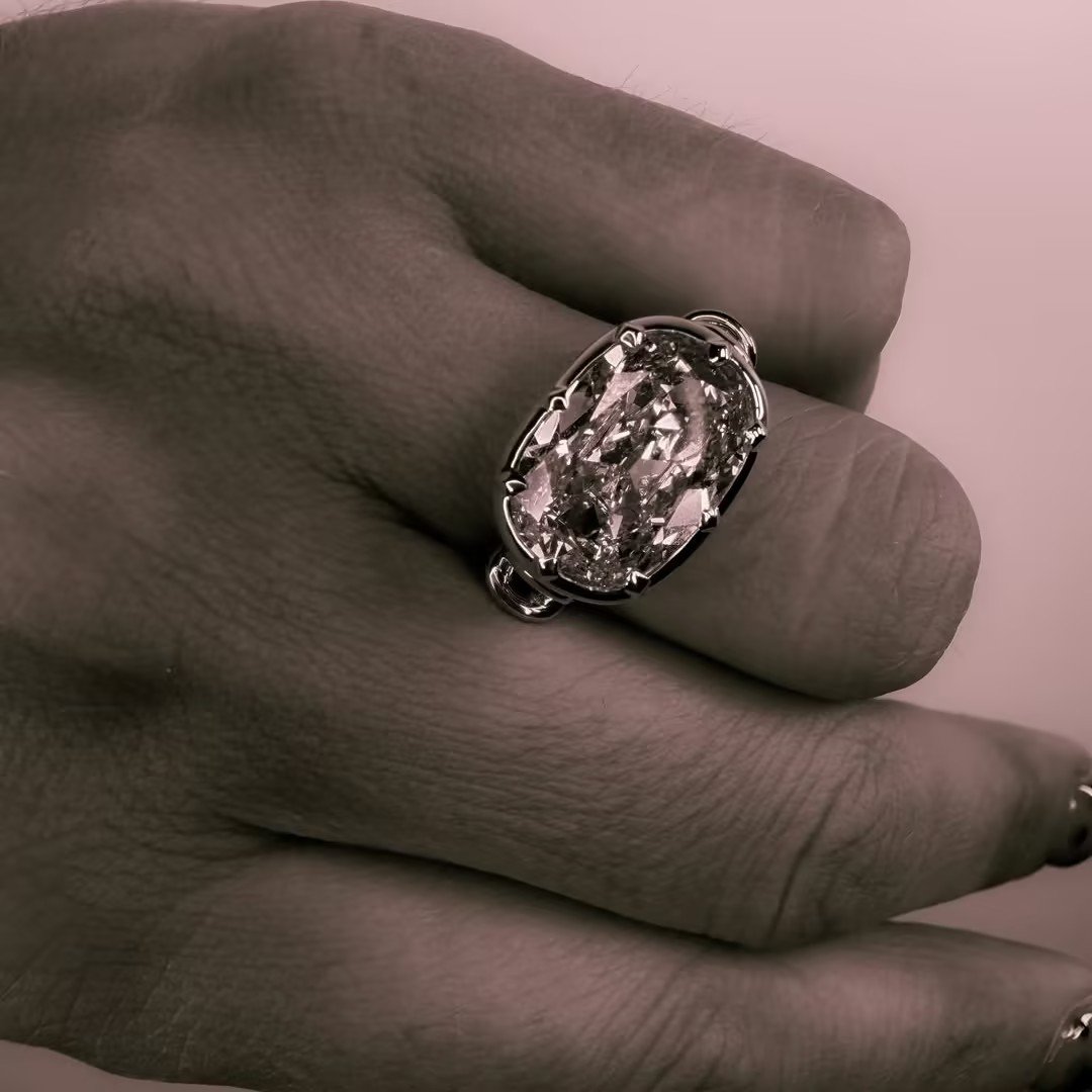 5.04 Elongated Antique Cushion Cut White Stone Ring
