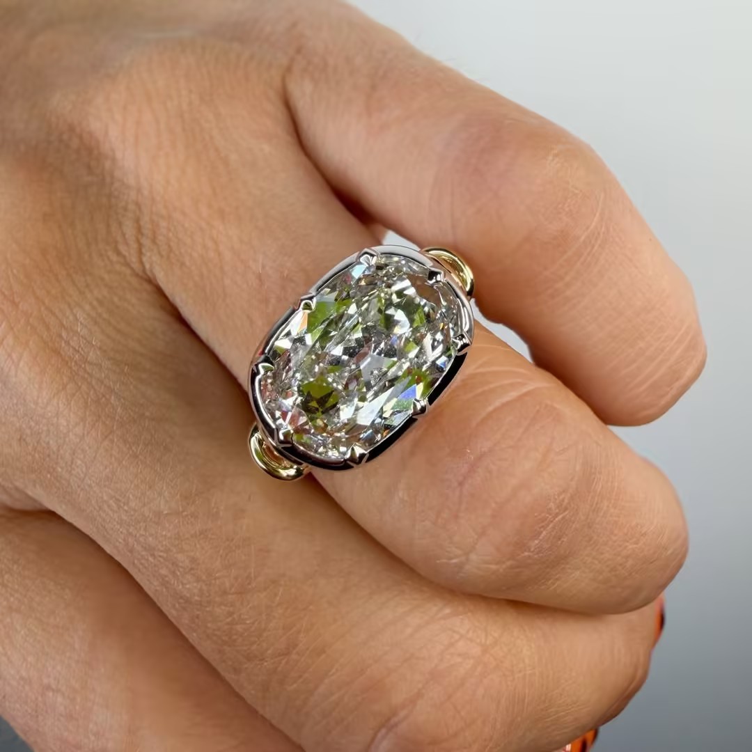5.04 Elongated Antique Cushion Cut White Stone Ring