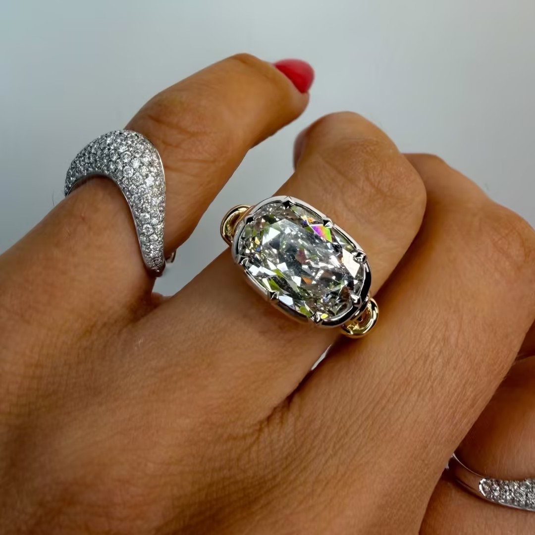 5.04 Elongated Antique Cushion Cut White Stone Ring