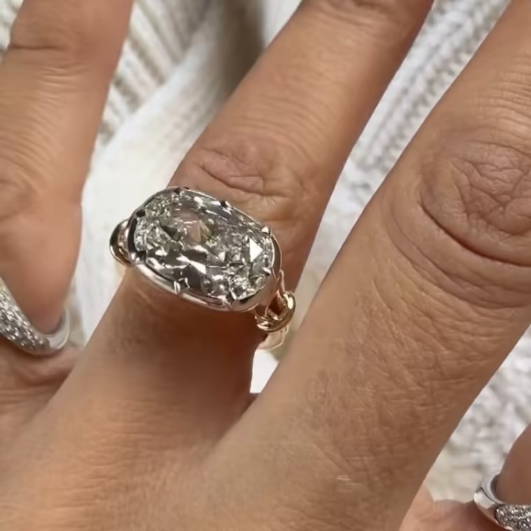 5.04 Elongated Antique Cushion Cut White Stone Ring