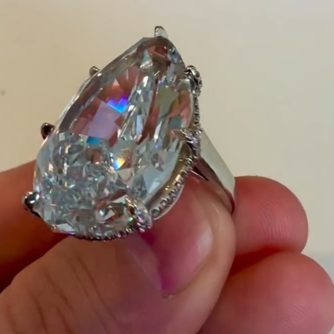 15ct Under Halo Pear Cut White Stone Ring 
