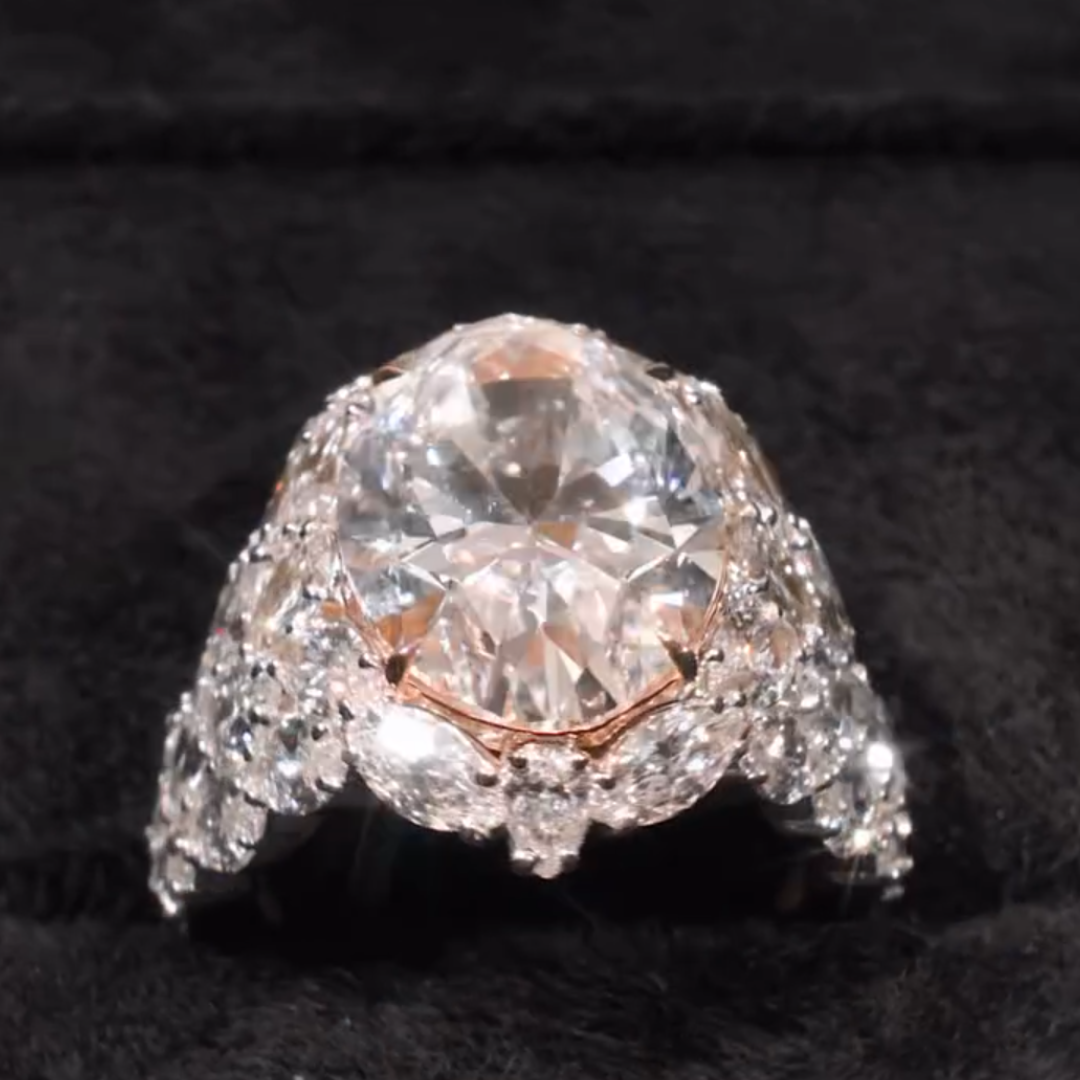 Full Pave Setting 10ct Oval Cut White Stone Cocktail Ring