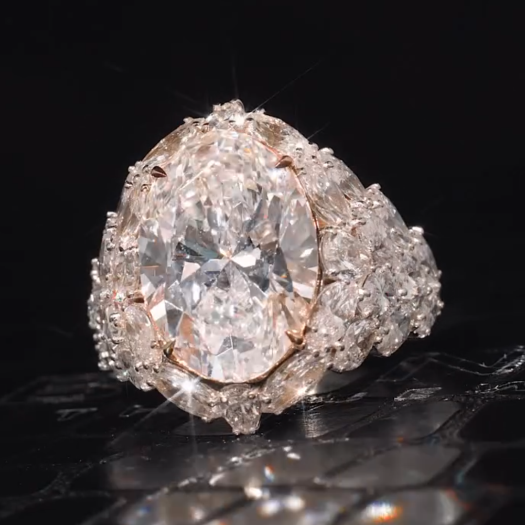 Full Pave Setting 10ct Oval Cut White Stone Cocktail Ring