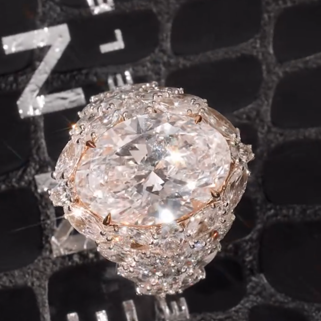 Full Pave Setting 10ct Oval Cut White Stone Cocktail Ring