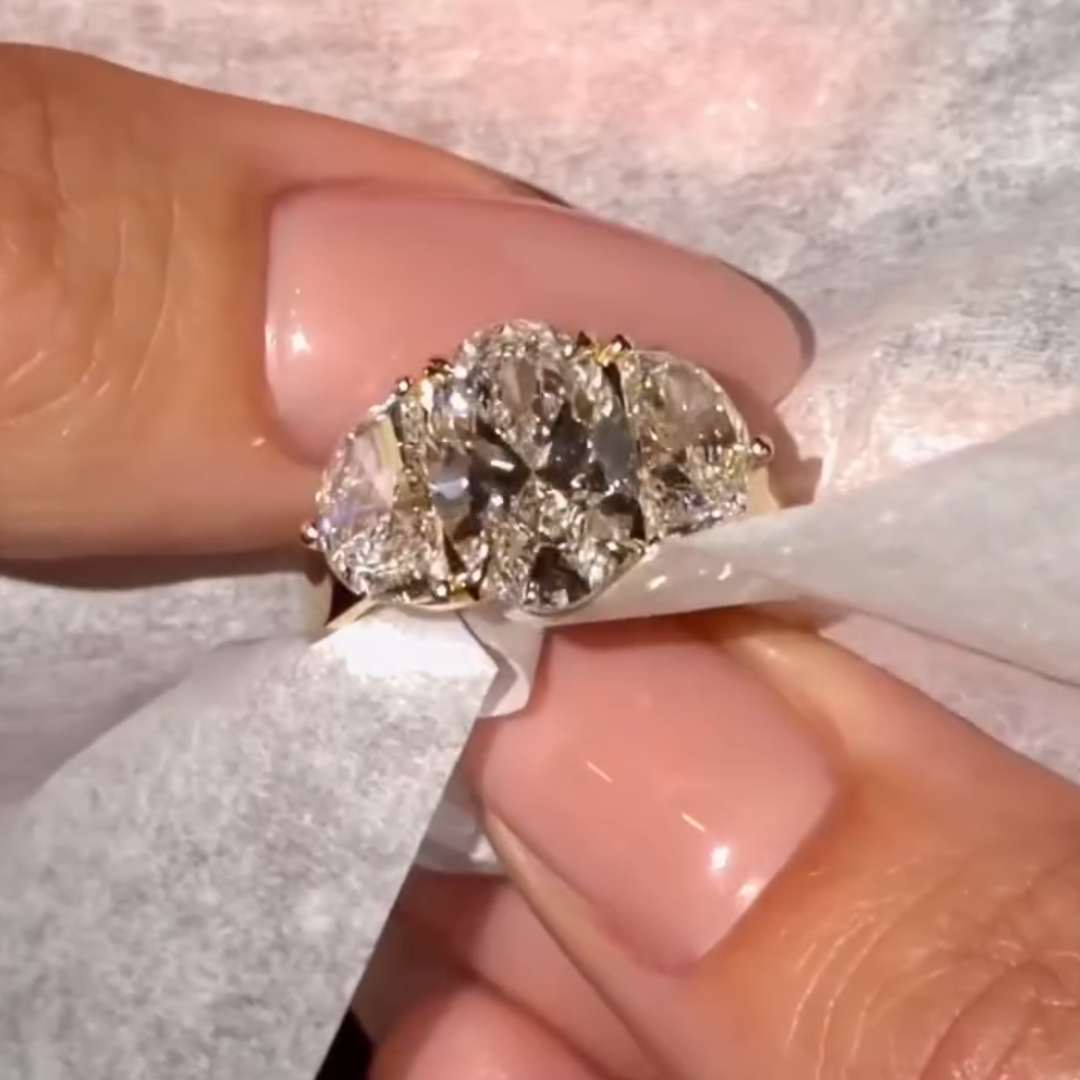 Classic 3ct Three-stone Design White Stone Ring