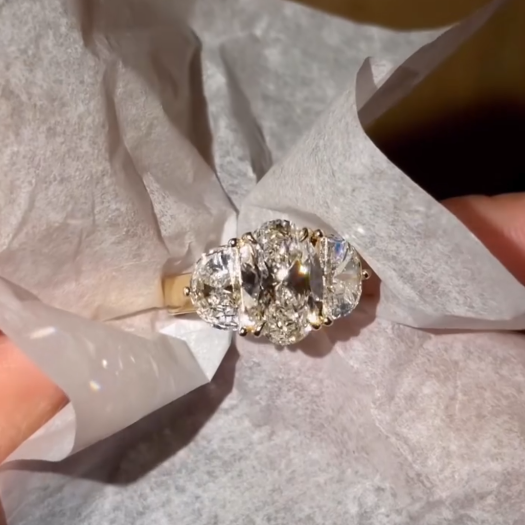 Classic 3ct Three-stone Design White Stone Ring