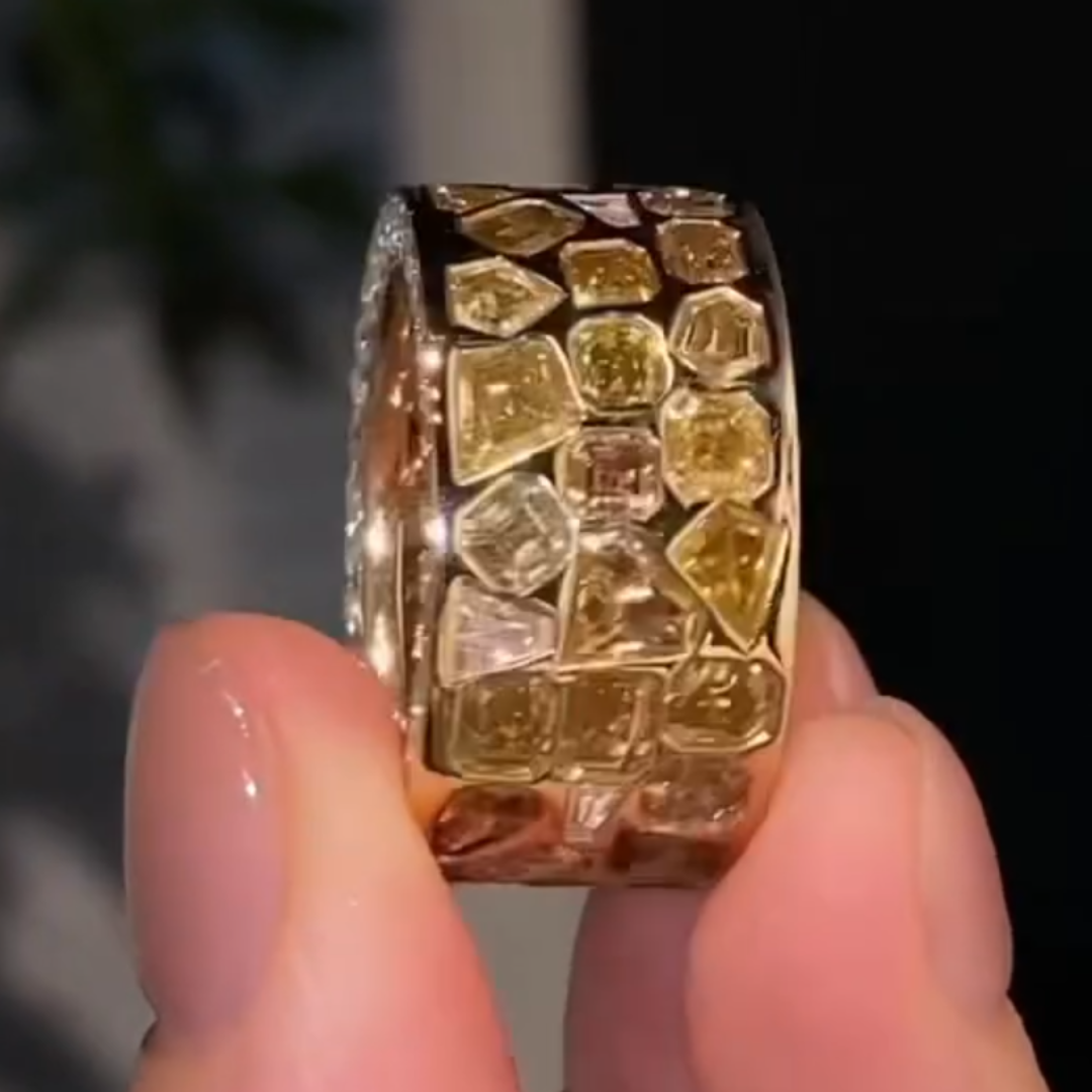 4.8ct Irregular Cut Yellow Stone Eternity Ring