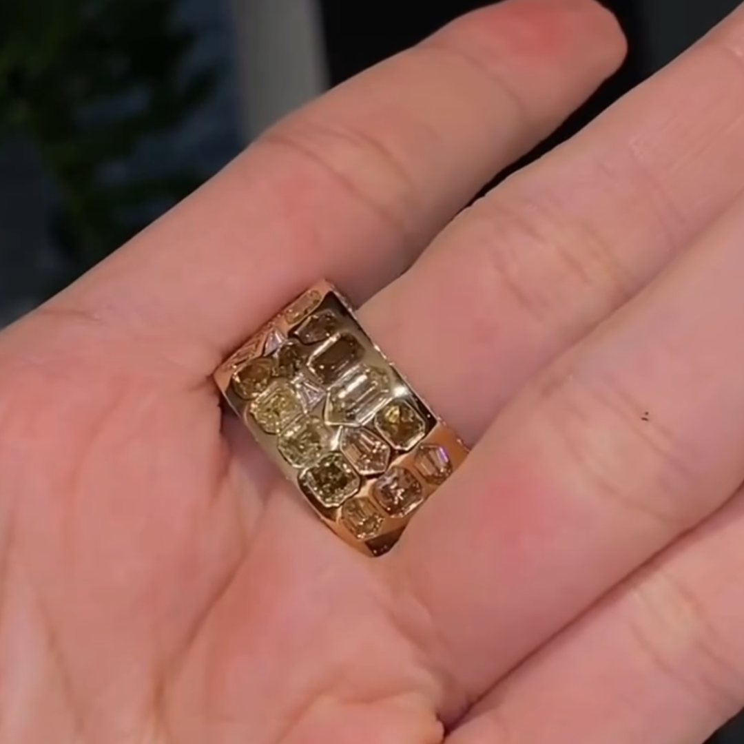 4.8ct Irregular Cut Yellow Stone Eternity Ring