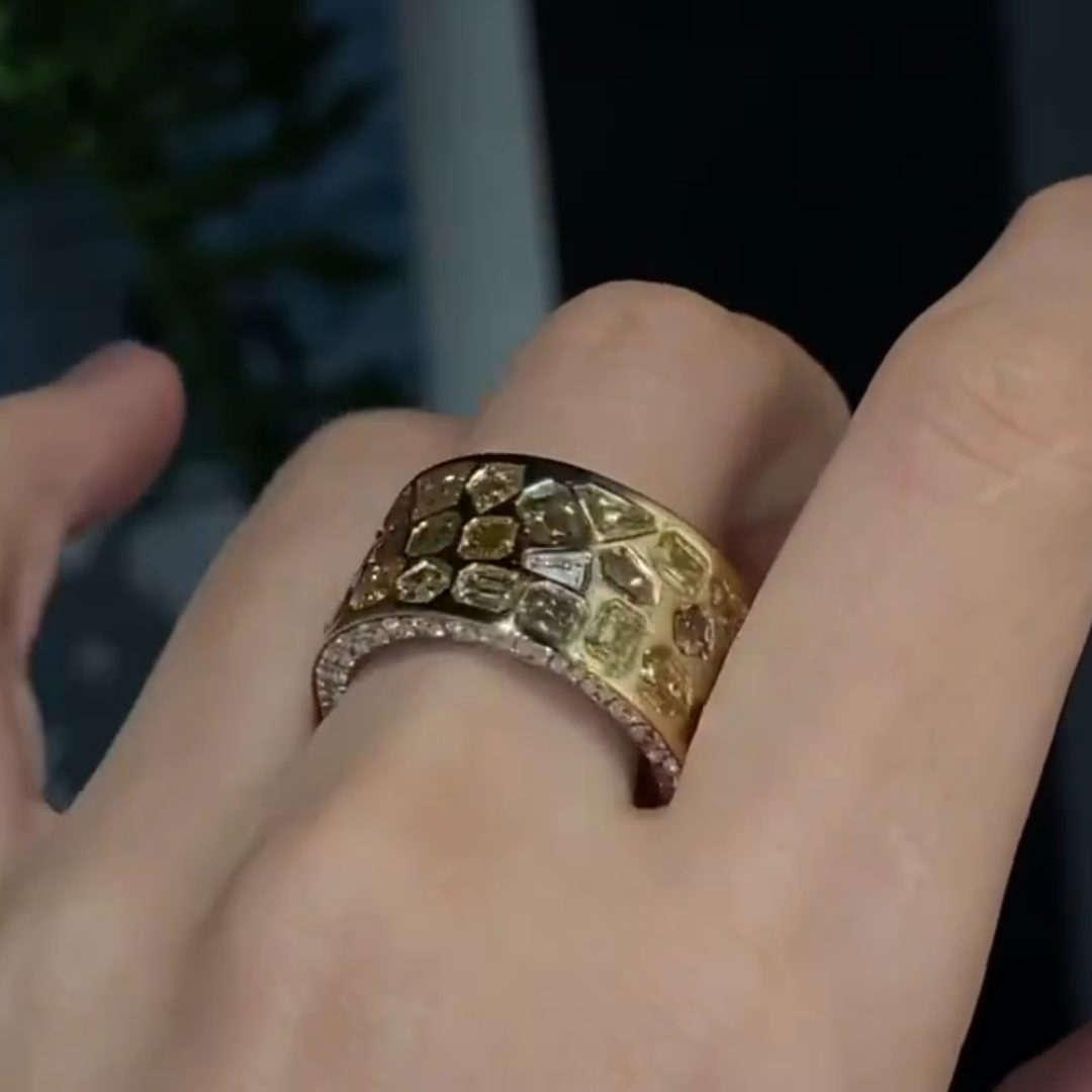 4.8ct Irregular Cut Yellow Stone Eternity Ring
