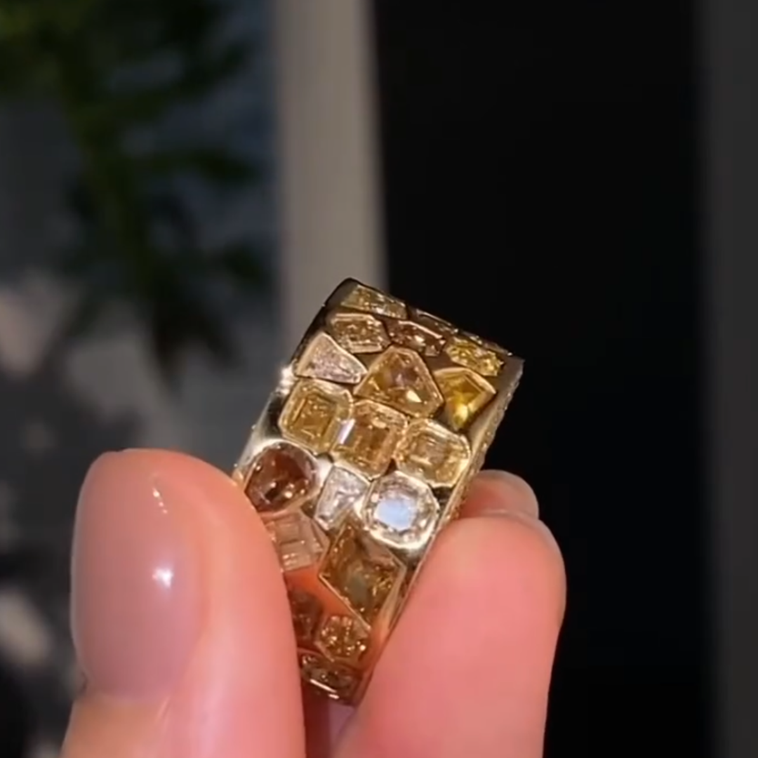 4.8ct Irregular Cut Yellow Stone Eternity Ring