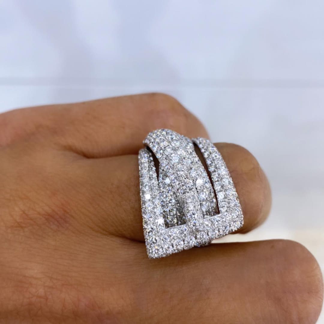  5.35ctw Belt Buckle  Design White Stone Cocktail Ring