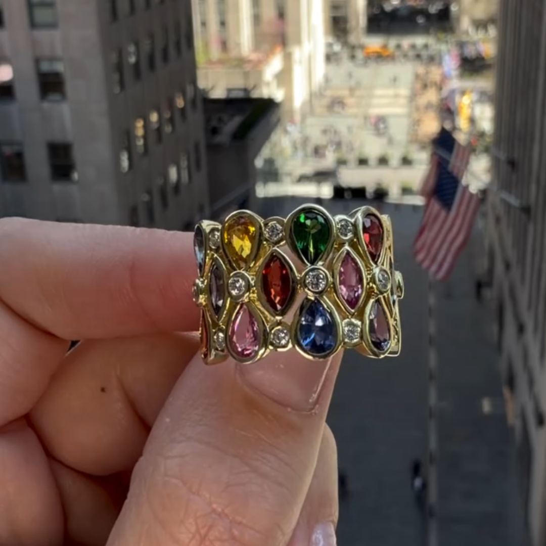 7.95ctw Pear & Marquise Cut Rainbow Eternity Ring