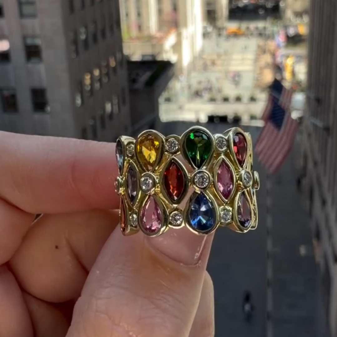 7.95ctw Pear & Marquise Cut Rainbow Eternity Ring