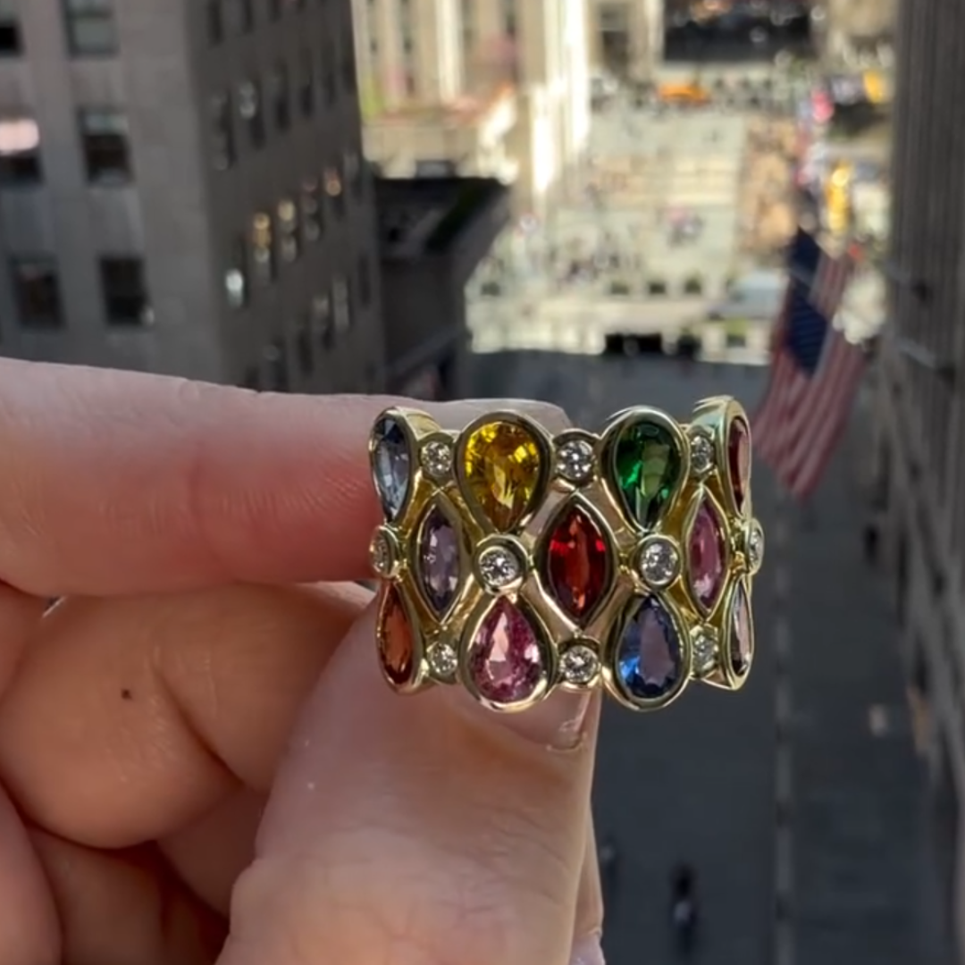 7.95ctw Pear & Marquise Cut Rainbow Eternity Ring