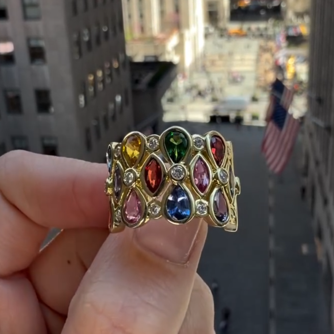 7.95ctw Pear & Marquise Cut Rainbow Eternity Ring