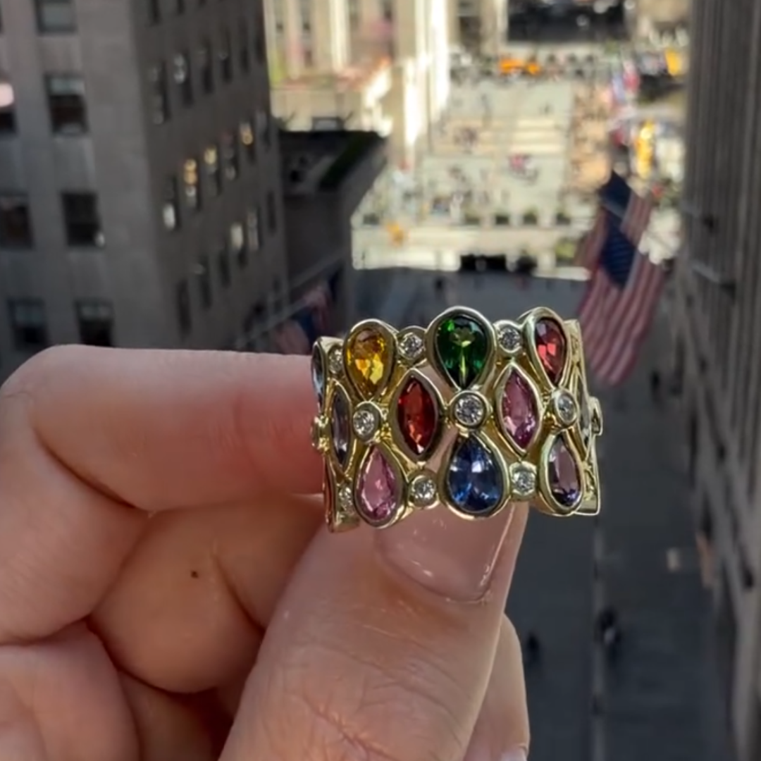 7.95ctw Pear & Marquise Cut Rainbow Eternity Ring