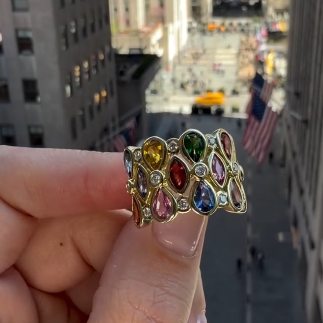 7.95ctw Pear & Marquise Cut Rainbow Eternity Ring