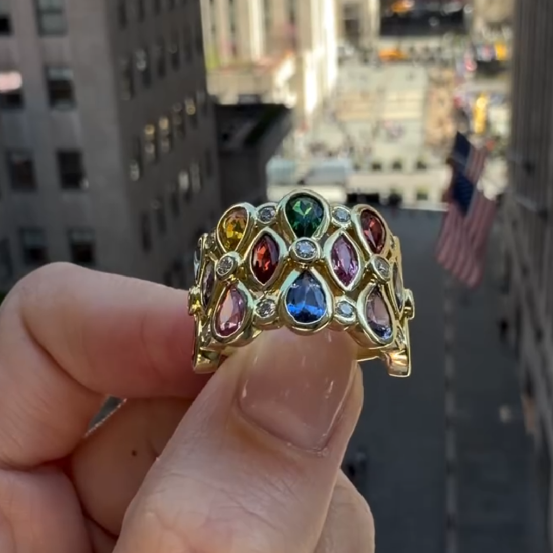 7.95ctw Pear & Marquise Cut Rainbow Eternity Ring