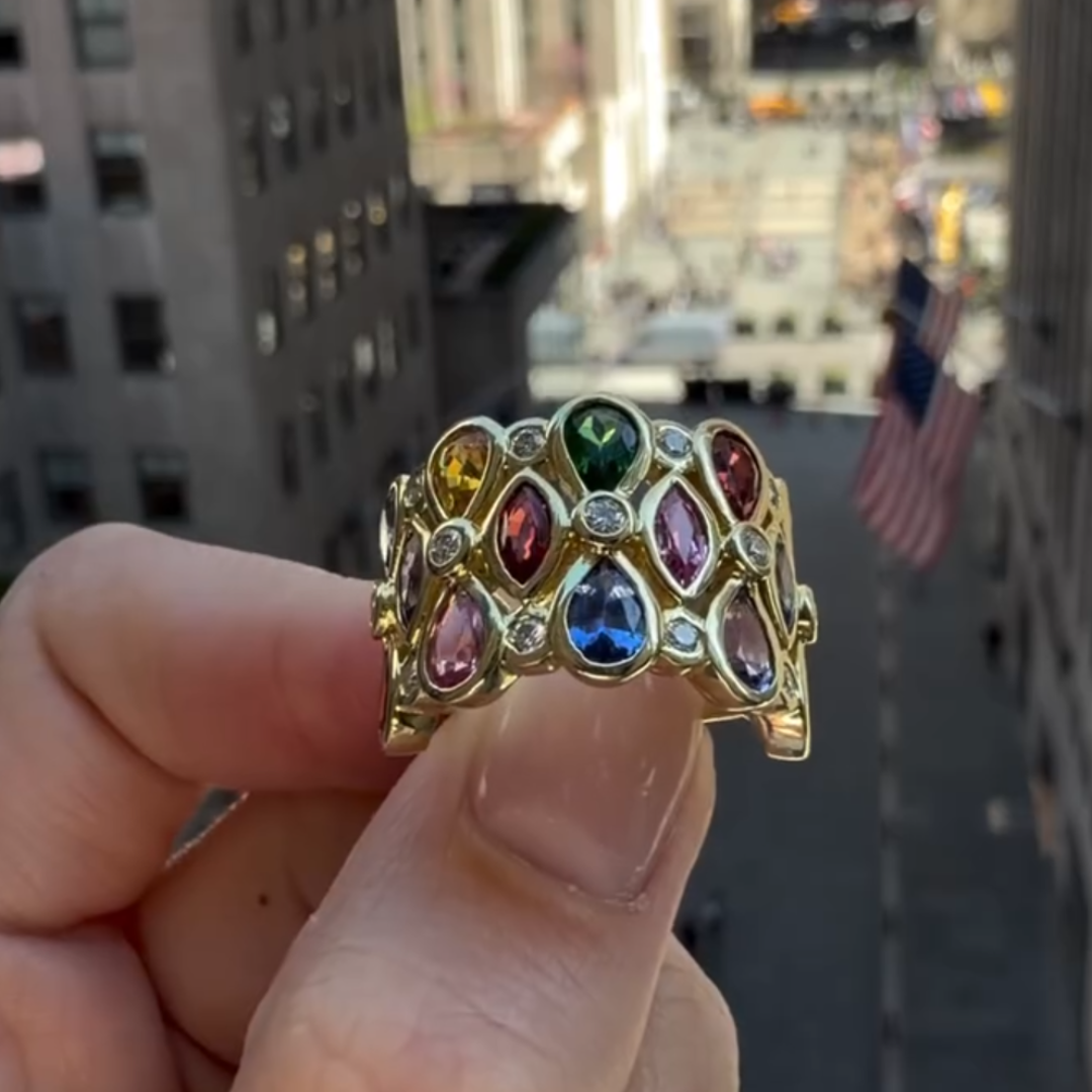 7.95ctw Pear & Marquise Cut Rainbow Eternity Ring