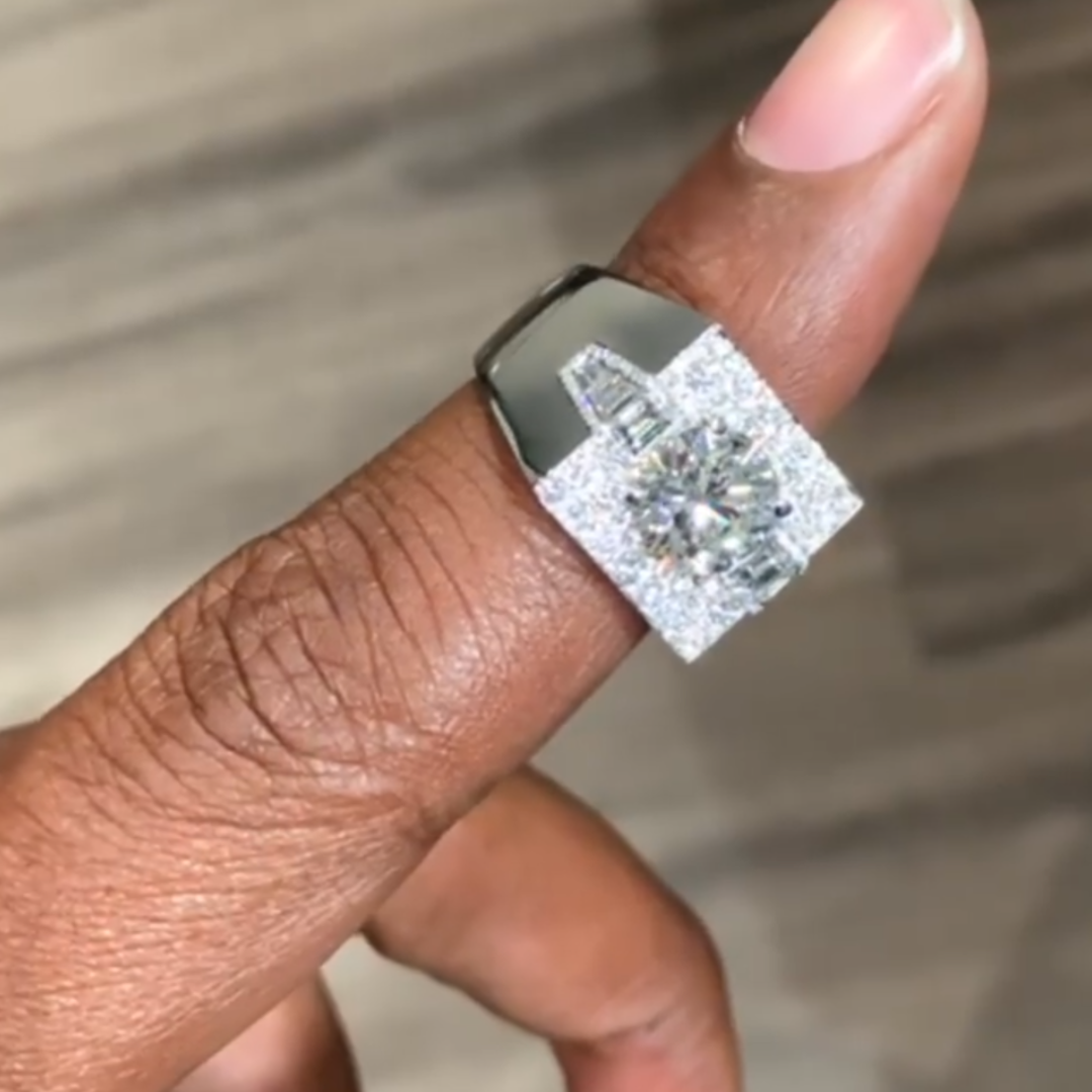 2ct Round Cut White Stone Pinky Ring for Men