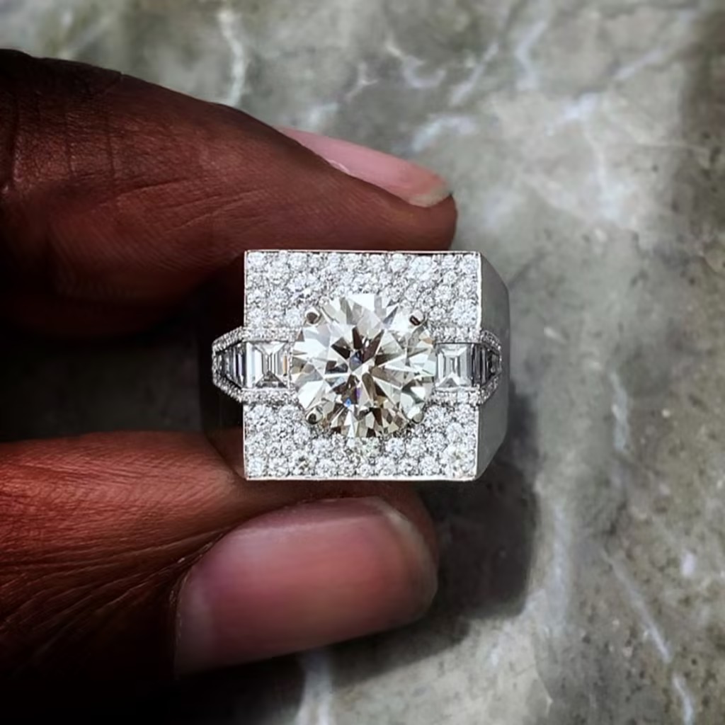 2ct Round Cut White Stone Pinky Ring for Men