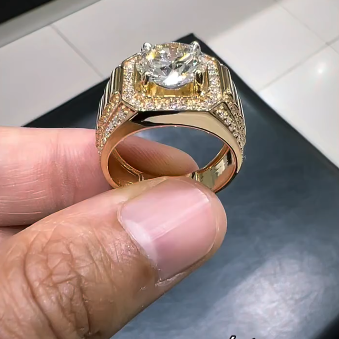 4ct Round Cut White Stone Men‘s Statement Ring