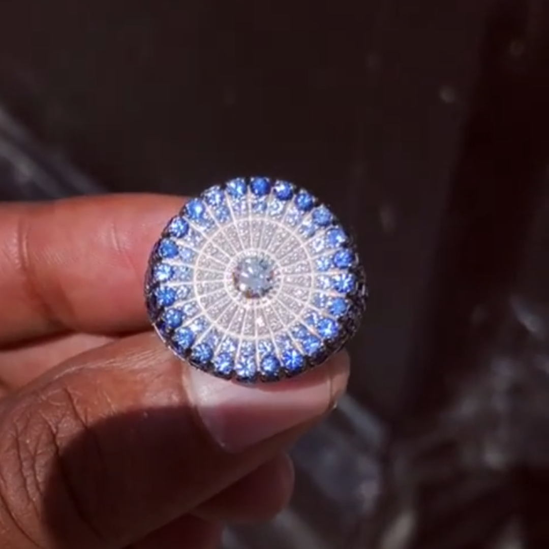 13.95ctw Pave Set White & Sapphire Blue Men's Signature Ring