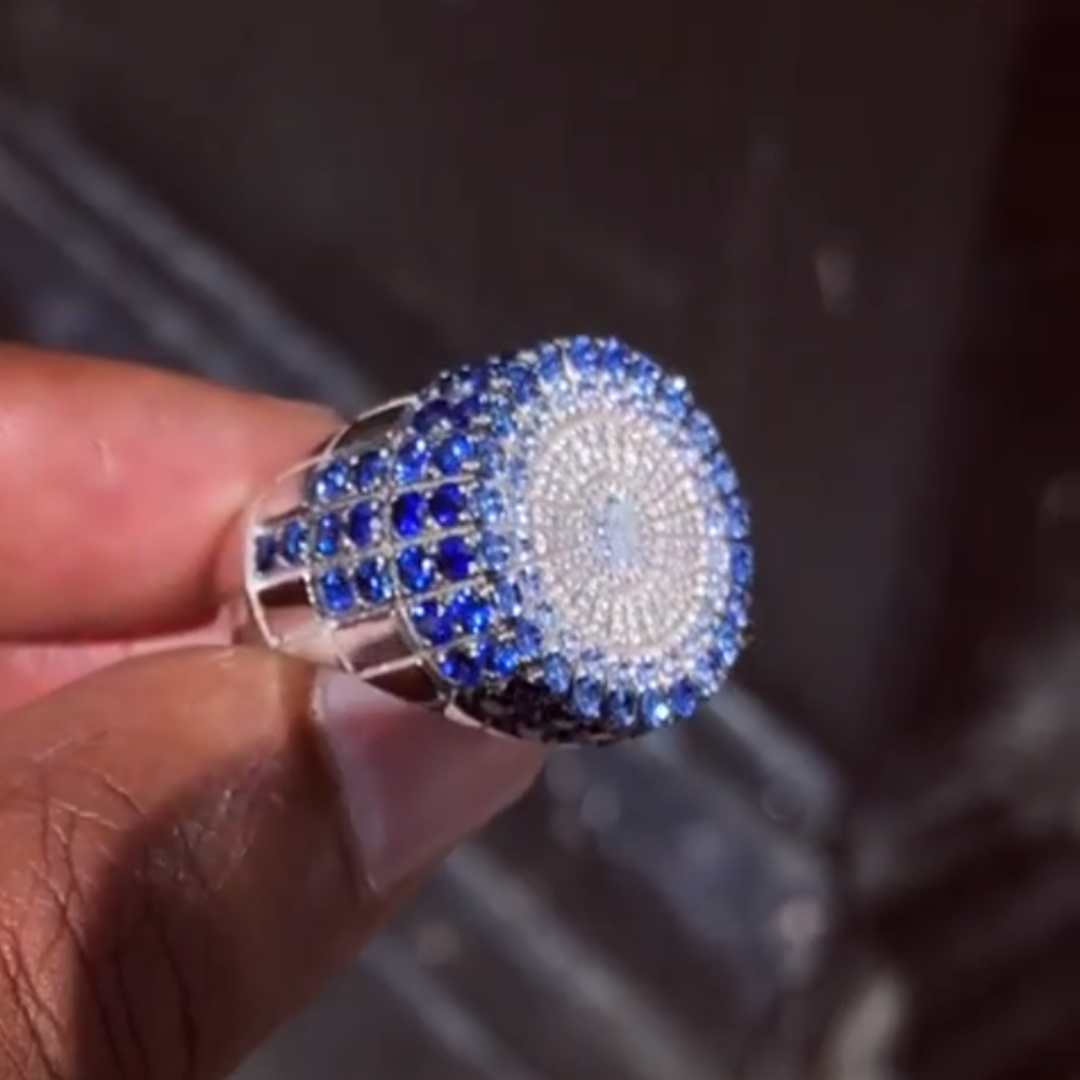 13.95ctw Pave Set White & Sapphire Blue Men's Signature Ring
