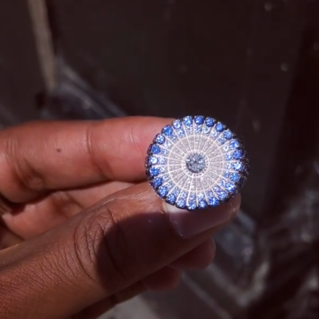 13.95ctw Pave Set White & Sapphire Blue Men's Signature Ring