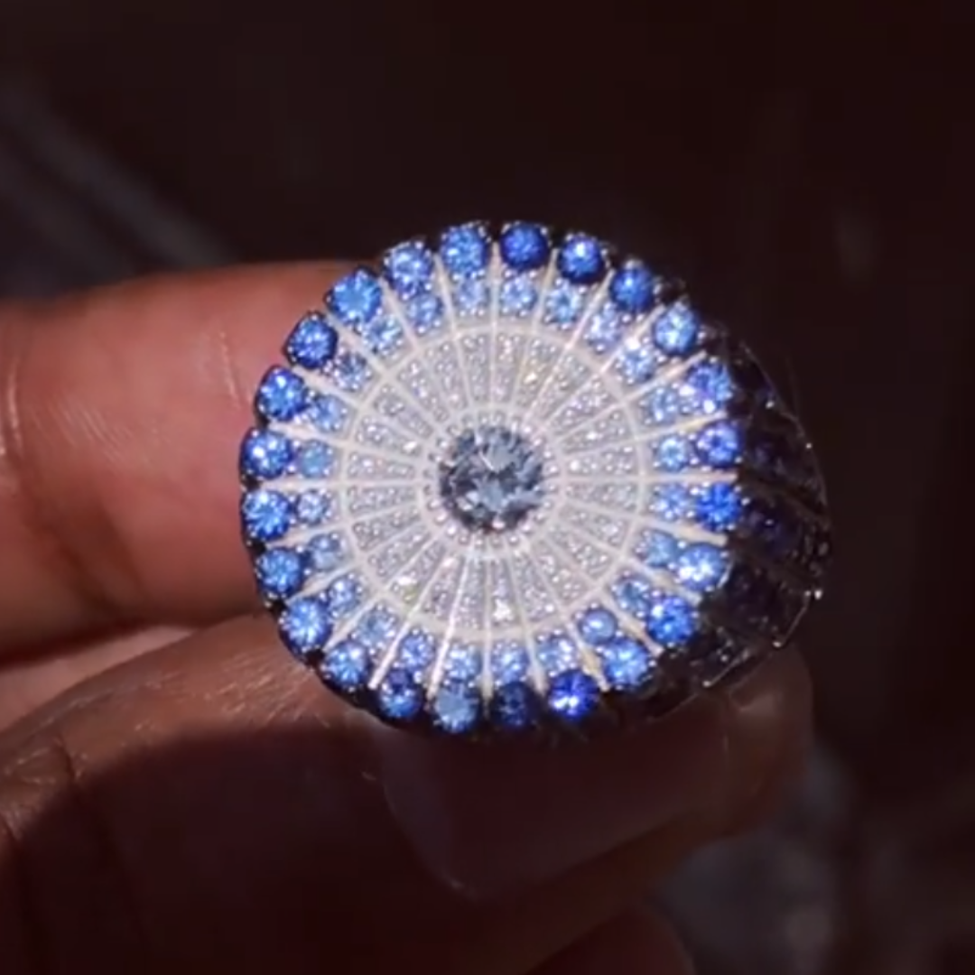 13.95ctw Pave Set White & Sapphire Blue Men's Signature Ring