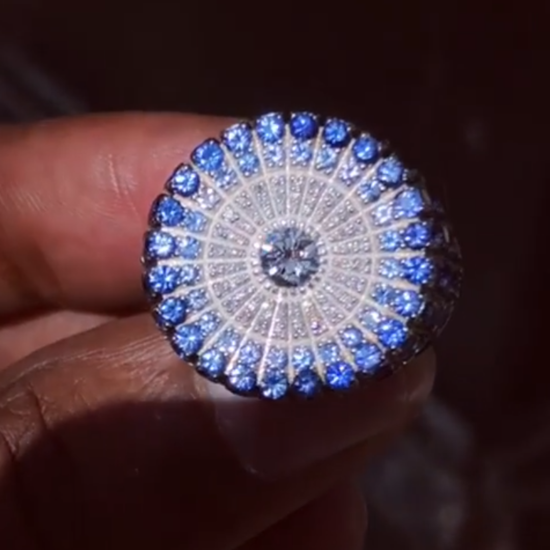 13.95ctw Pave Set White & Sapphire Blue Men's Signature Ring