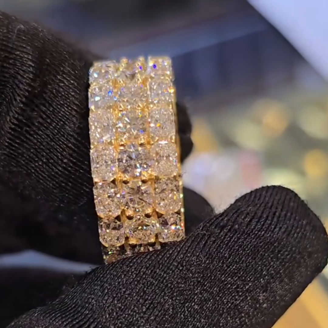 Three-row White Stone Eternity Ring in Gold Tone