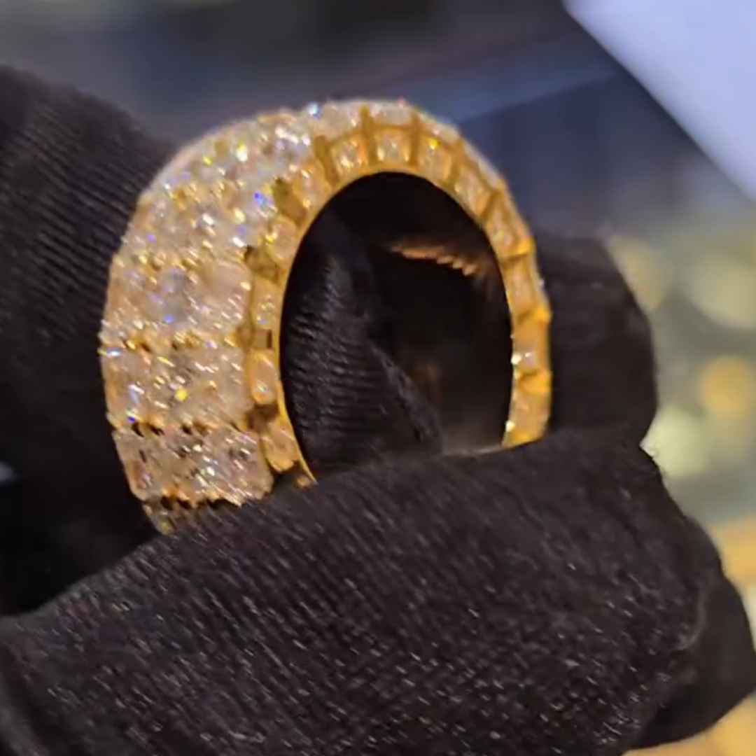 Three-row White Stone Eternity Ring in Gold Tone