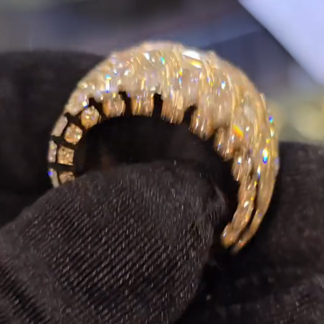 Three-row White Stone Eternity Ring in Gold Tone