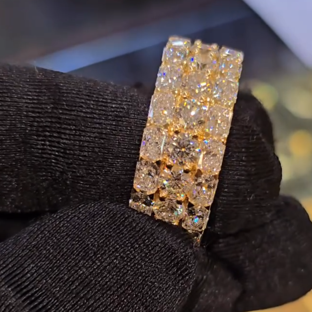 Three-row White Stone Eternity Ring in Gold Tone