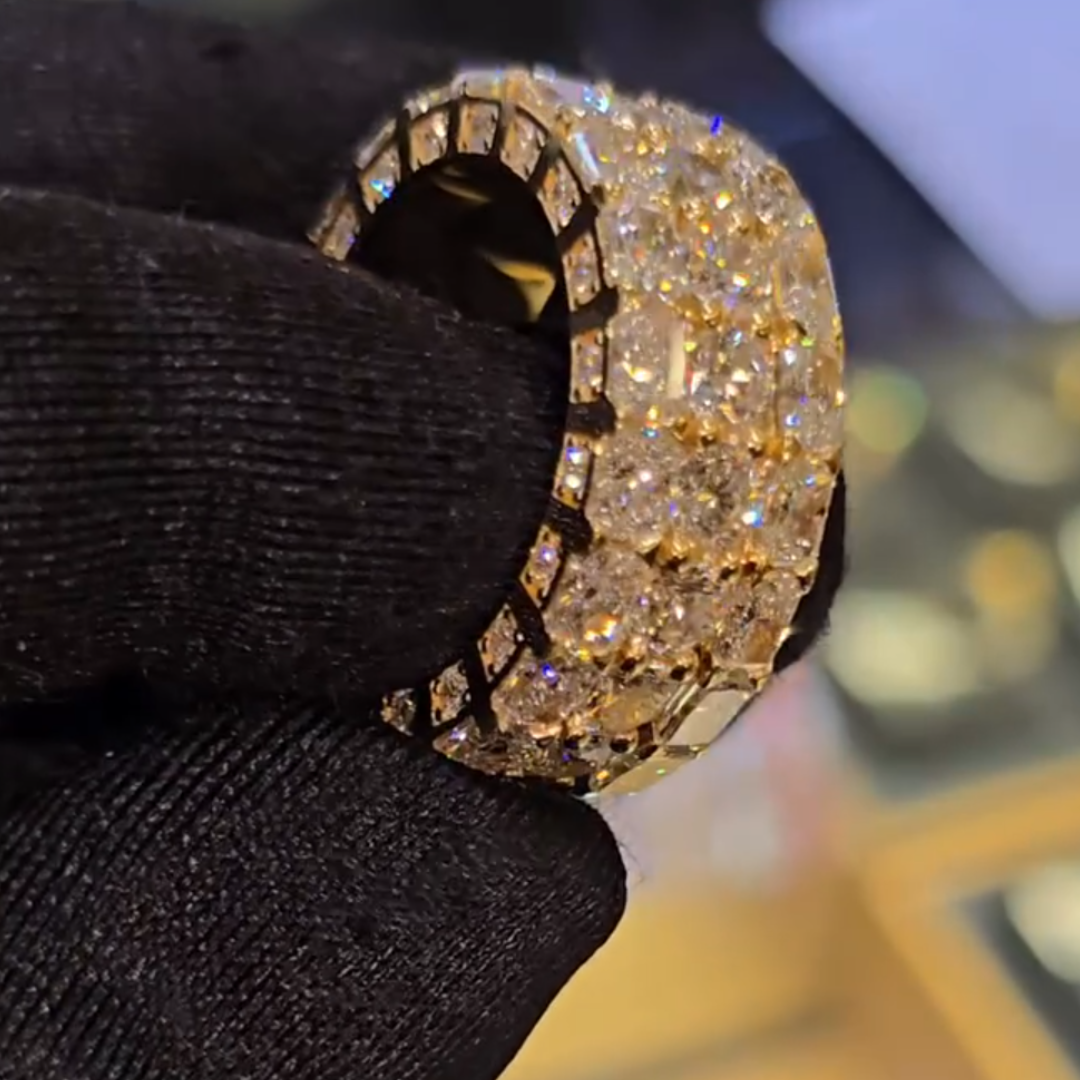 Three-row White Stone Eternity Ring in Gold Tone